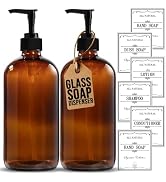 Sunrise Premium, 16 OZ Thick Amber Glass Soap Dispenser with Pump 2 Pack, Hand and Dish Soap Disp...