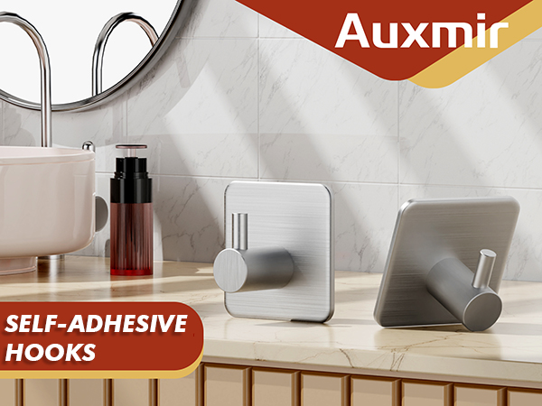 Auxmir self-adhesive wall hooks, damage-free bathroom towel hooks, no drill installation