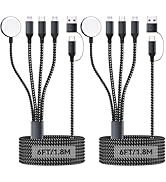 2Pack 6FT/1.8M iWatch Charger, 4 in 2 USB A/C to iOS Port/Type C/Micro USB/ Watch Charger Nylon-B...
