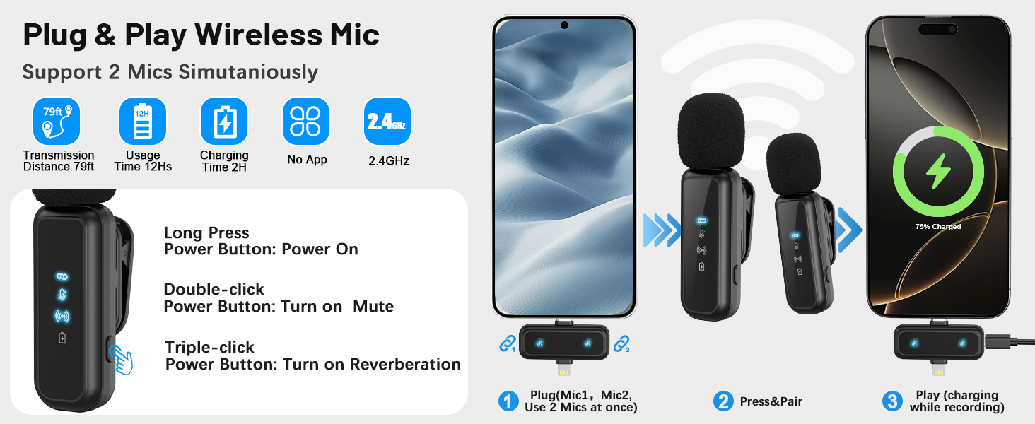 Content creator kit and youtube starter kit. Plug-and-play wireless mic - no apps require.