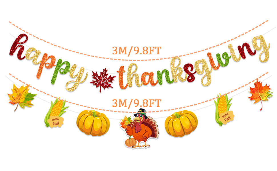 Happy Thanksgiving Banner Decorations Give Thanks Decorations Banner Fall Leaves Garland Banner