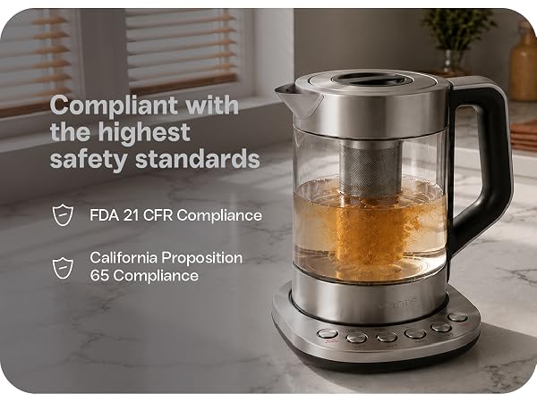 Premium electric tea maker made with food-safe borosilicate glass and stainless steel