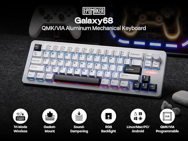Galaxy68 Wireless Mechanical Keyboard in Aluminum with QMK/VIA Support