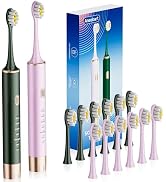 Aneebart Sonic 2 Pack Electric Toothbrush for Adults and Kids, Travel Toothbrush Includes 12 Repl...