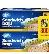 Sandwich Bags - 300 Count, Resealable Plastic Food Storage Bags For Lunch, Small Snacks - Reusabl...