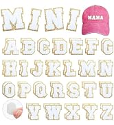 Small Chenille Letters Patches 1 inch 52PCS White Self Adhesive Fuzzy Letter Stickers for Clothin...