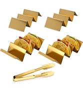 4 Pcs Gold Taco Holders Set with 1 Food Tong, JYJFGSFA Stainless Steel Taco Stand with Handles fo...