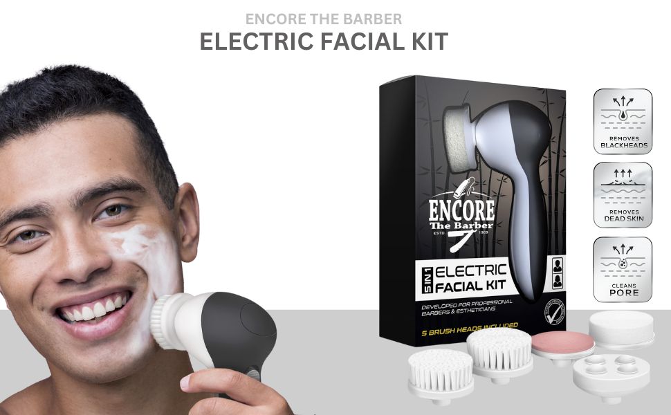 ?Encore The Barber Electric Facial Massager Kit 5-in-1 facial cleansing massage system ,waterproof