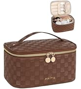 Prite Makeup Bag, Large Capacity Cosmetic Bag for Women and Girls, Waterproof PU Leather Travel C...
