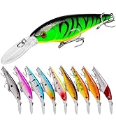 OriGlam 10 Pack Fishing Lures Hard Baits, 3D Eyes Minnow Fishing Lures Crankbait, Swimbait Fishin...