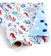 MAYPLUSS Ocean Wrapping Paper for Girls Boys, 17 Inch x 16.5 Feet Gift Wrap Paper Roll for Kids B...