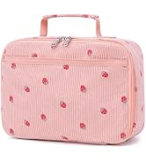 Bluboon Kids Girls Corduroy Pink Strawberry Lunch Box for School