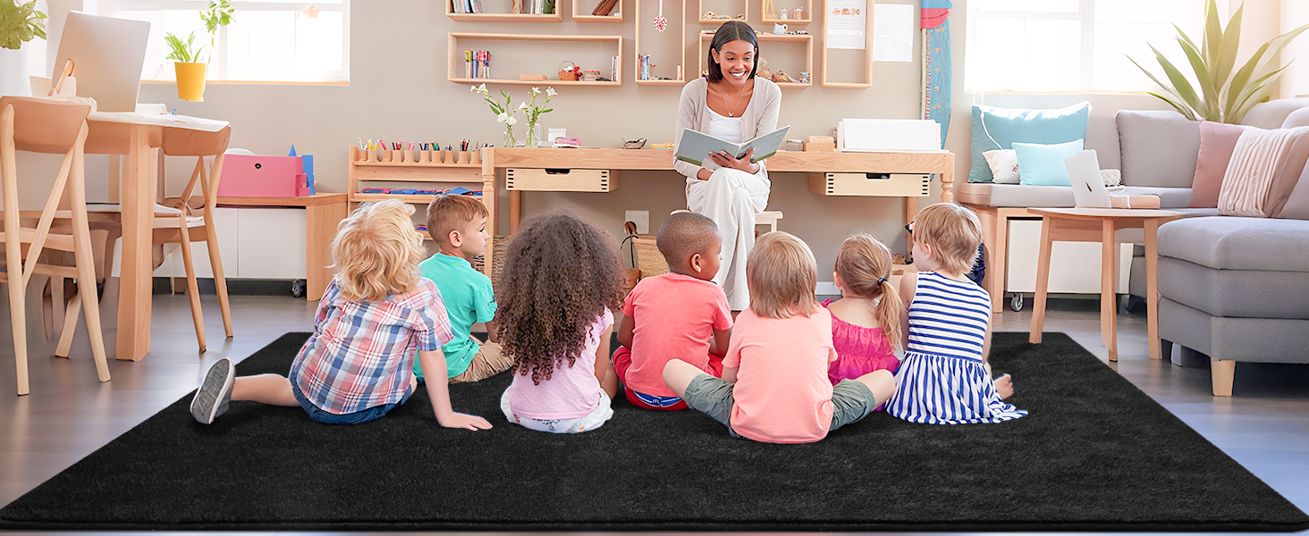 6x9 Washable Area Rugs for Bedroom Living Room Classroom Soft Memory Foam Rug for Kids Carpet Black