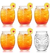 TOPZEA 6 Pack Tiki Glass Mug, 16 Oz Clear Tiki Bar Glasses Cups Double Old Fashioned Cocktail Mug...