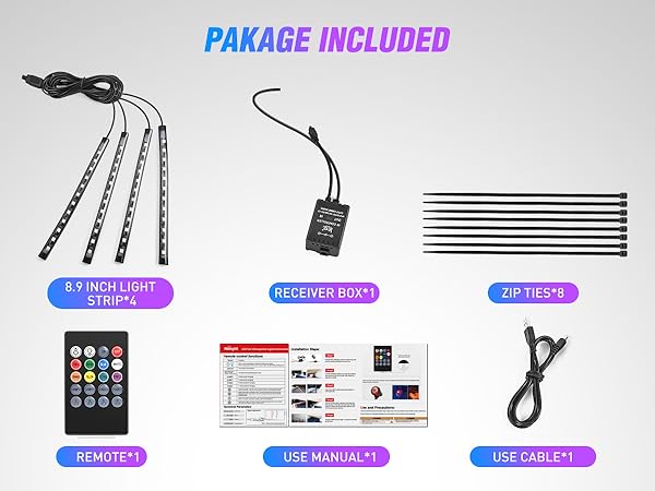 48 LEDs DC 5V Multicolor Music Car Strip Light Under Dash Lighting Kit with Sound Active Function