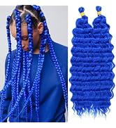 Eerya Long Curly Braiding Hair 18 Inch 2 Packs Blue Deep Ocean Wave Crochet Hair for Black Women ...