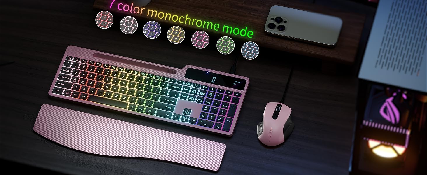 Wireless Keyboard Mouse Combo, Full Size Ergonomic Keyboard