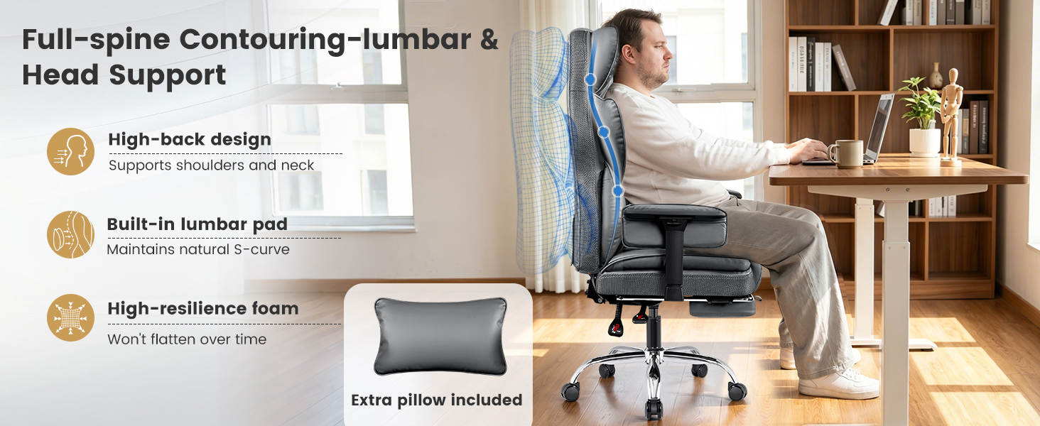 BESTFAIR Big and Tall Office Chair - High Back Executive Chair with Footrest &amp; Lumbar Support