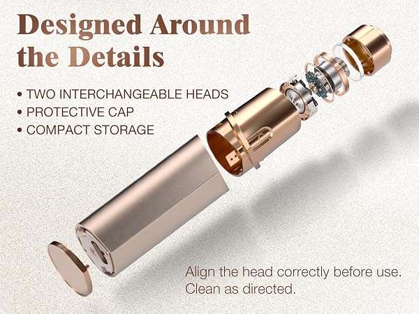 Compact facial hair remover for home, makeup bag, travel, and on-the-go touch-ups.