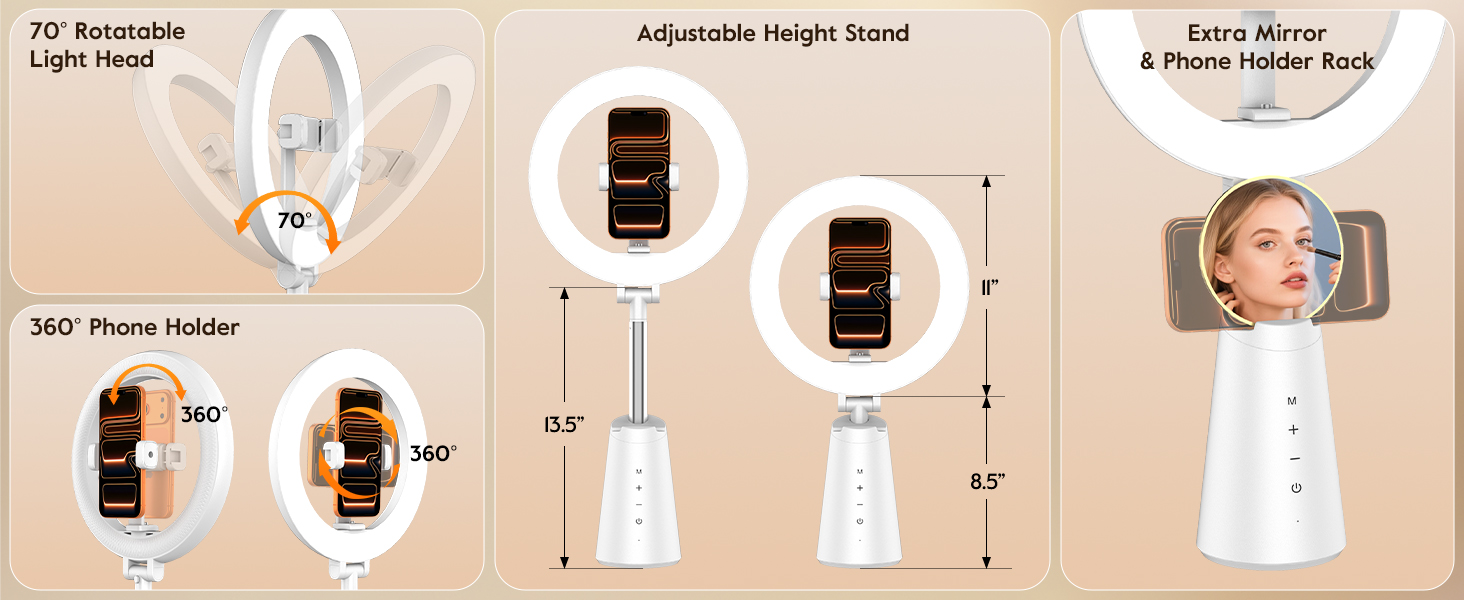 Ring Light for Makeup and Video Recording, Desk Ring Light with Stand and Phone Holder