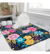 FTJHKUY Dish Drying Mat Bright Colorful Flowers Leaves Coffee Mat,16"X24" Bsorbent Dish Drying Pa...