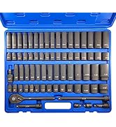 GOSWIFT 70pcs 1/2" Drive Impact Socket Set, Cr-V Steel, SAE &amp; Metric, Standard/Deep Sockets with ...