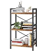 Homeiju Bookshelf, 3 Tier Industrial Bookcase, Metal Small Bookcase, Rustic Etagere Book Shelf St...