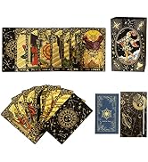 SUNHHX Tarot Cards Set, 78 Tarot Cards Deck PVC Waterproof Wrinkle Resistant Gold Foil Classic Ta...