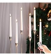 Eywamage White Flickering Flameless Taper Candles with Remote, Battery Operated LED Wax Candlesti...