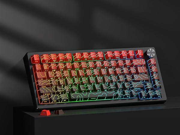 womier Red Black Topographic keycaps Line Backlit keycaps Shine Through Keyboard Keys Side Printed