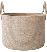 JMvicyroam Woven Blanket Basket,65L Large Rope Storage Bin with Handles, Organizer for Blankets T...