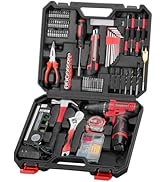 POWKITS Cordless Drill Tool Set: 12V Power Drill Tool Kit with Battery &amp; Charger, 142Pcs Home Han...