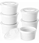 DOWAN Ramekins 8 oz Oven Safe with Lids, Creme Brulee Ramekins Bowls, Porcelain Ramiken Souffle D...