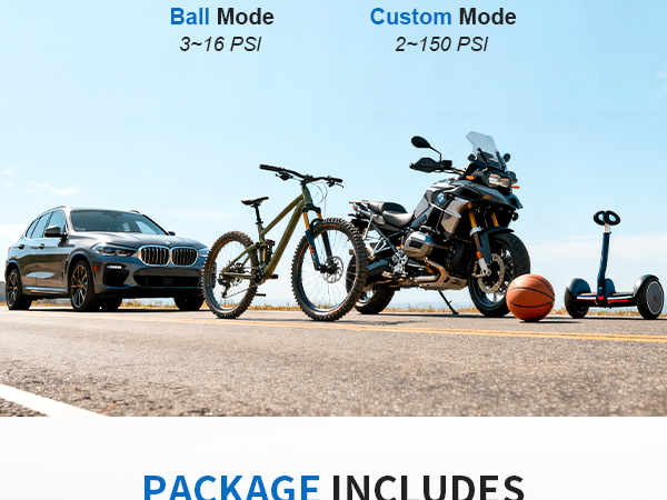 Delivers 12 car tire inflations per charge, motors, bikes, swim rings, and basketballs fits.