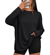 Trendy Queen Oversized Side Slit Tshirts for Women Long Sleeve Workout Tops Fall Fashion Gym Casu...