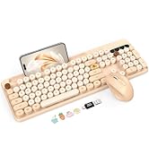 Wireless Keyboard and Mouse Combo, Retro Round Keycaps, Cute Full-Size Typewriter Keyboard with P...