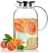 Baalaka Glass Pitcher with Lid, Hot&amp; Cold Glass Water Pitcher with Handle 1.8L