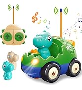 Pup Go Toddler Dinosaur RC Cartoon Car with Music and Lights, 2 Removable Interchangeable Dolls, ...