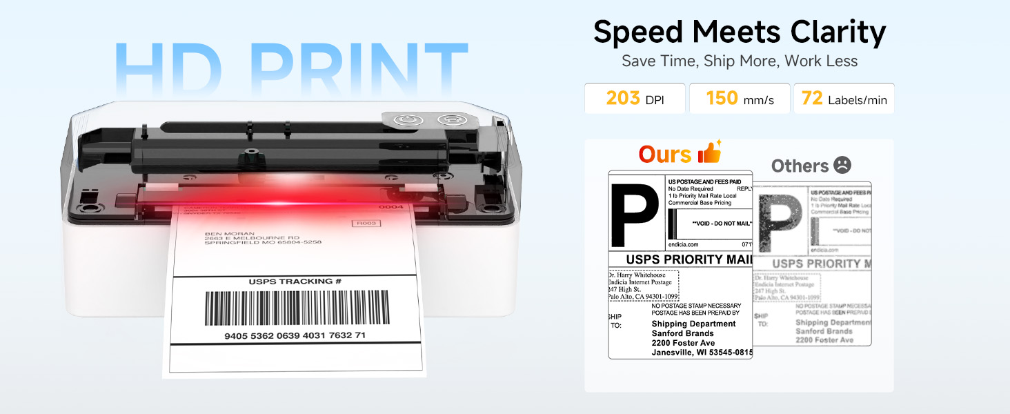 203 DPI High-Definition commercial grade shipping label printer compatible with UPS FedEx USPS DHL
