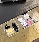OrgaFocus 2 Pack Under Desk Drawer Slide Out, Self-Adhesive Under Desk Storage Organizer for Home...