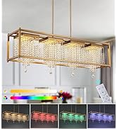 MEIXISUE Crystal LED Lamp Contemporary Aged Brass Rectangle K9 Clear Crystal Chandelier RGB Color...