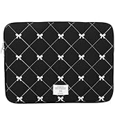 Cute Bow Laptop Sleeve Coquette Quilted Laptop Soft Case for MacBook (Bow-Black, 15-15.6 Inch)