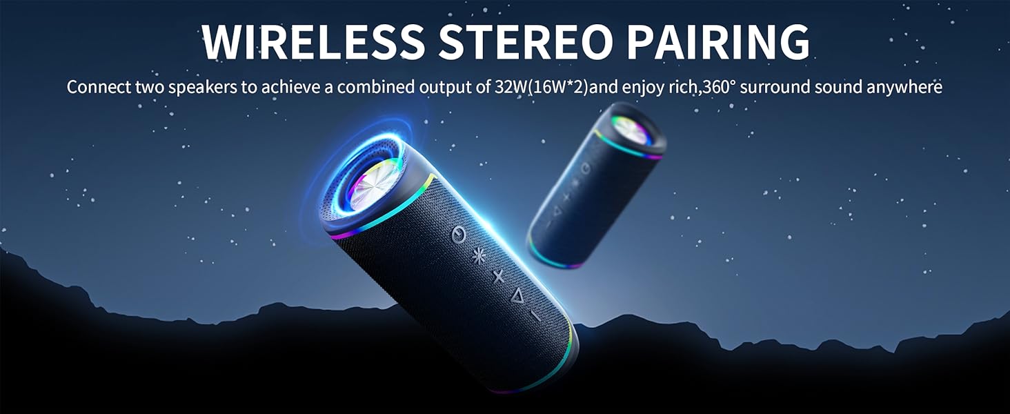 Bluetooth Speaker with HD Sound, Portable Wireless, IPX5 Waterproof, BT5.3, for Home/Party/Outdoor