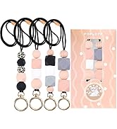 POPLOPP 4PCS Teacher Lanyards for ID Badges and Keys, Cute Silicone Beaded Lanyard for Women Nurs...