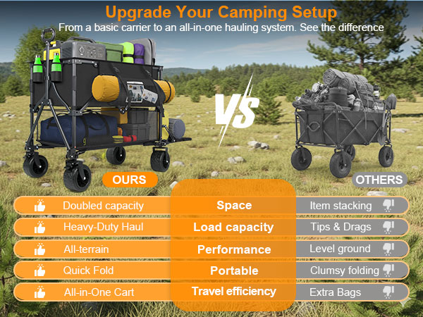 Double decker wagon vs standard cart comparison for family camping and heavy gear transport