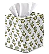 CPC Emerald Green Hand Block Printed Cotton Tissue Box Cover 5" x 5" x 5.5" Square Soft Reusable ...