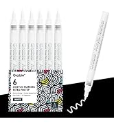 Grabie 6 White Acrylic Paint Markers, 0.7mm Extra Fine Tip Acrylic Paint Pens for Drawing, Colori...