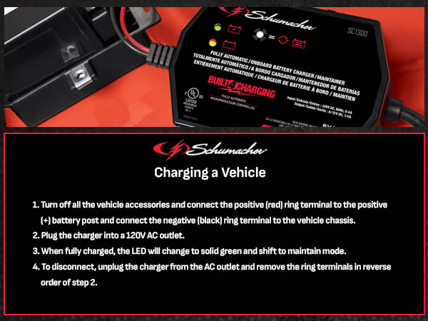 Schumacher SC1300 1.5A 6V/12V Fully Automatic Battery Charger and Maintainer