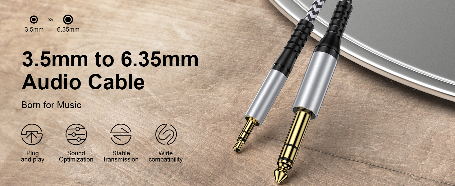 3.5mm to 6.35mm stereo audio cable