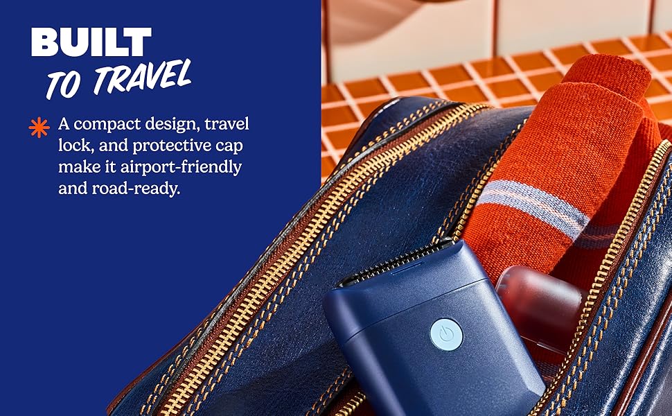 Foil shaver in a travel bag with other toiletries